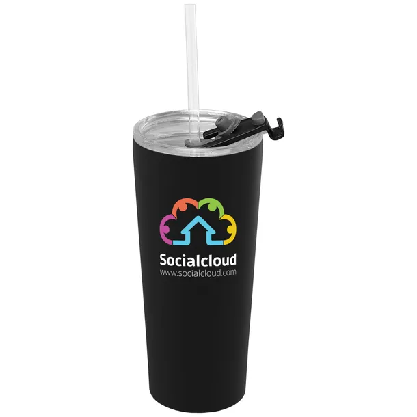 Full Colour 22 oz. Ewan Stainless Steel Tumbler with Straw - Black